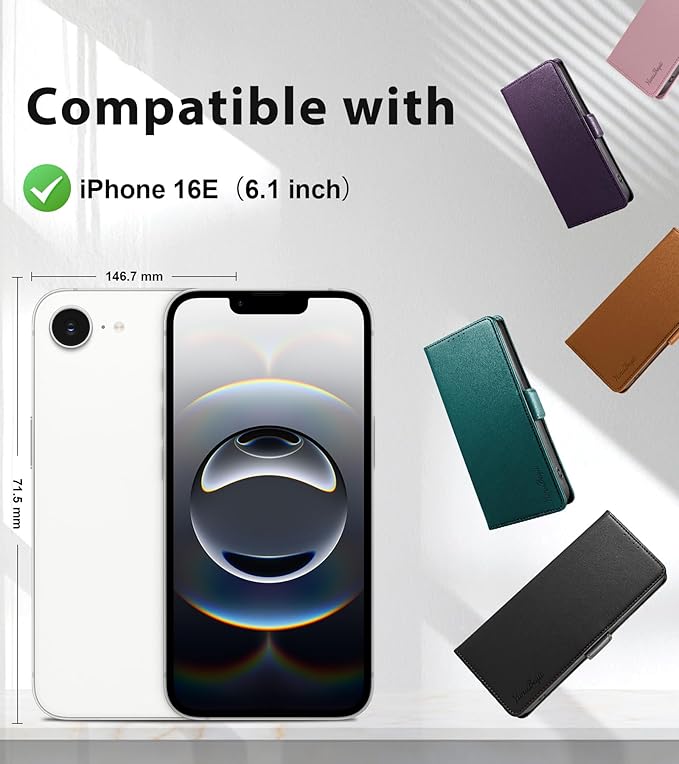 Wallet Flip Case for iPhone 16E 5G - [RFID Blocking] Luxury PU Leather Card Holder Magnetic Phone Cover with Kickstand,Shockproof Protective Case,Green