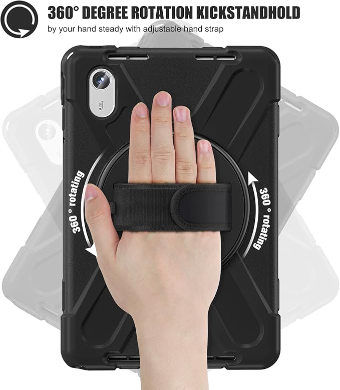 ZenRich Rugged Tablet Case for Lenovo Tab M11/K11 LTE 11" 2024 (TB-330FU/330XU), Heavy Duty Shockproof Protective Cover with Screen Protector, 360° Rotating Kickstand, Hand Strap & Shoulder Belt
