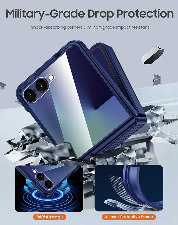 for Samsung Galaxy Z Flip 7 Case Wallet RFID Card Holder&Hinge Protection&HD Screen Protector, Full Body Shockproof Cover for Galaxy Z Flip 7(Blue)