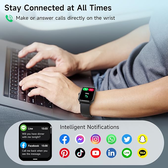 Smart Watches for Men Women, Alexa Built-in, 1.8" Smartwatch with Heart Rate/SpO2/Sleep/Stress, IP68 Waterproof Fitness Tracker with Bluetooth Call (Answer/Make), 101+ Sports Modes, for Android iPhone