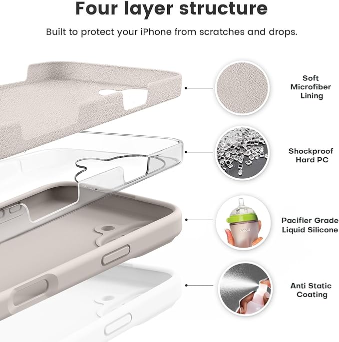 Vooii Compatible with iPhone 16 Plus Case, Liquid Silicone Upgrade [Camera Protection] [Soft Anti-Scratch Microfiber Lining] Shockproof Phone Case for iPhone 16 Plus 6.7 inch - Stone