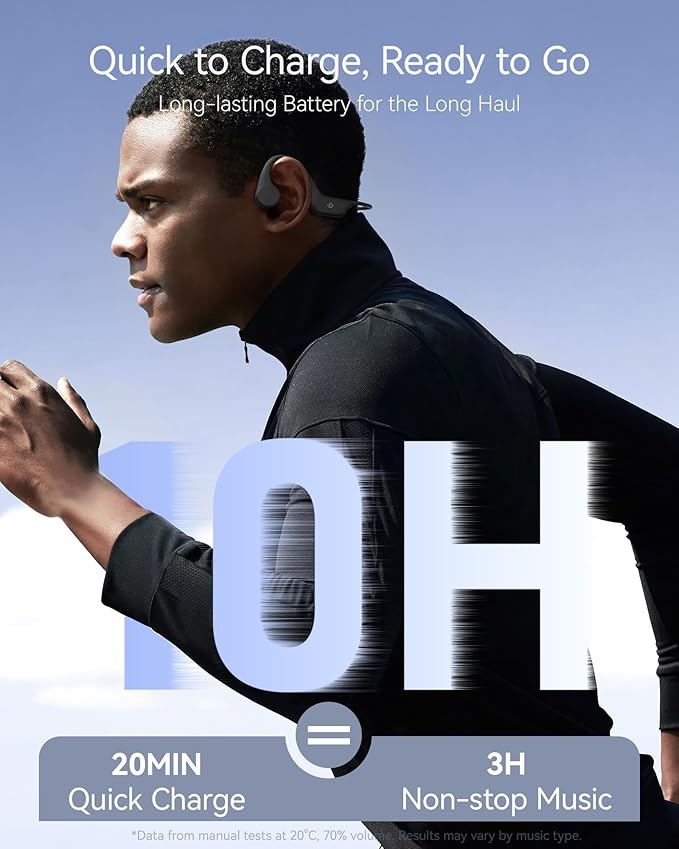 Open Ear Sport Headphones, Soft Silicone Wireless Bone Conduction Earphones, Powerful Bass, 10H Lasting, Multipoint Capable, Quick Charge, Built-in 32GB MP3