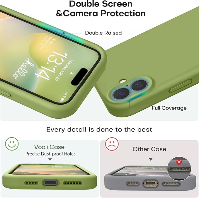 Vooii Compatible with iPhone 16 Plus Case, Liquid Silicone Upgrade [Camera Protection] [Soft Anti-Scratch Microfiber Lining] Shockproof Phone Case for iPhone 16 Plus 6.7 inch - Cedar Green