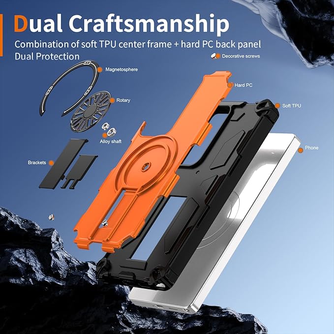 Magnetic Case for Galaxy S24 Ultra, Built-in Stand [Compatible with Mag-Safe] Shockproof Protective Cover Case for Samsung Galaxy S24 Ultra Orange