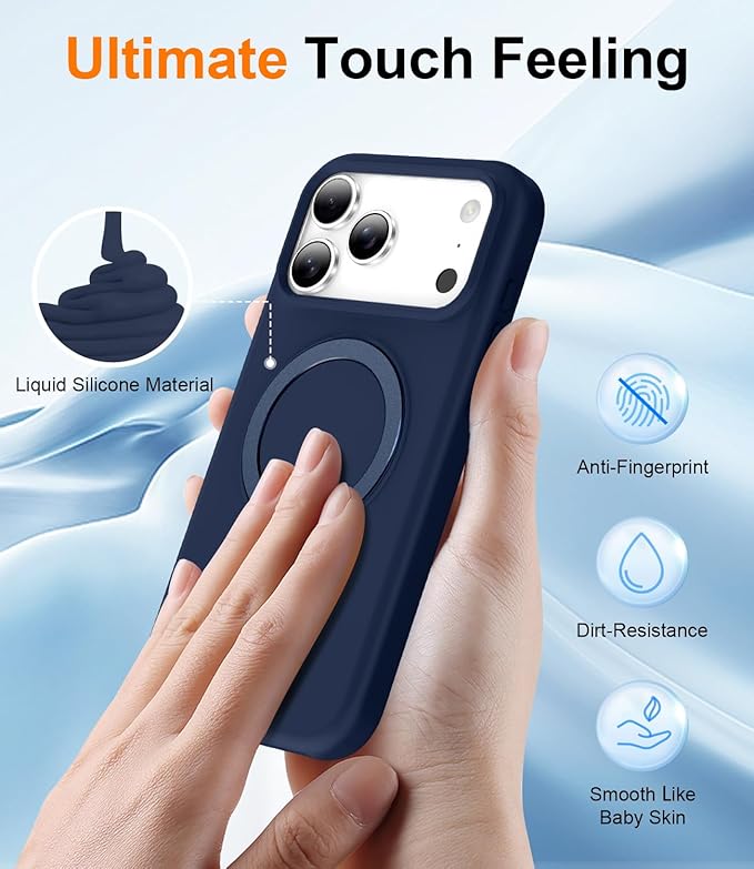 ZHK Liquid Silicone Designed for iPhone 17 Pro Case with Magnet Stand, [Precise Camera Lens Protection][Mil-Grade Drop Shockproof][Soft Anti-Scratch Microfiber Lining] Slim Fit Cover, Navy Blue