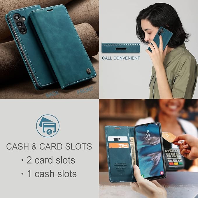 for Samsung Galaxy A34 5G Case, Flip Wallet Leather Case with Card Holder Magnetic Closure Shockproof Kickstand Protective Phone Cases Cover for Galaxy A34 6.6 Inch,Blue-Green