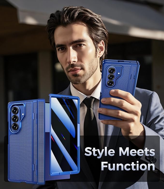 for Samsung Galaxy Z Fold 7 Case with Privacy Screen Protector, Kickstand & Hinge Protection – Rugged Hard 360° Full Body Protective Phone Cover Case for Z Fold 7 5G 2025 - Blue Shadow