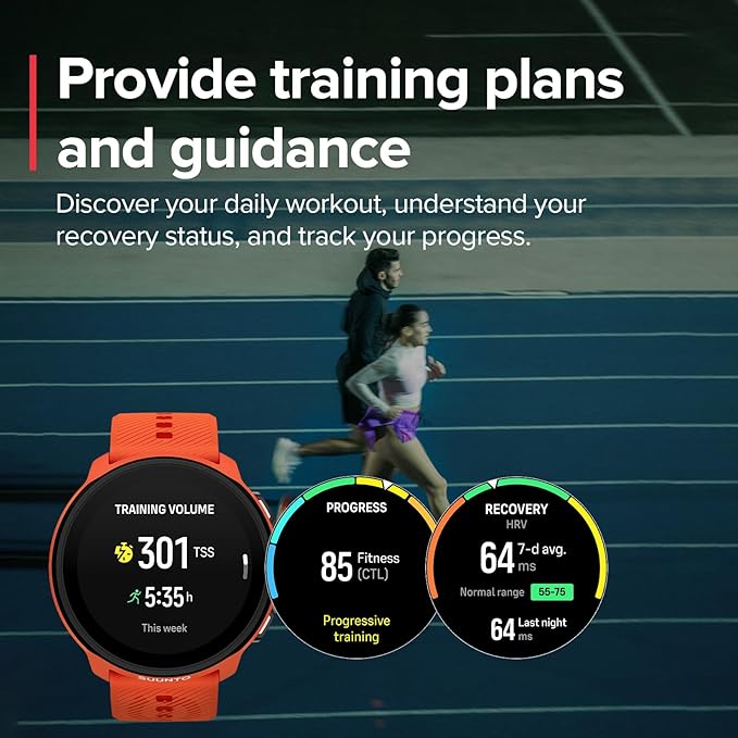 SUUNTO Run Running GPS Sports Watch with Silicone Strap, 1.32" AMOLED Touchscreen w/Crown Button, Wrist Heart-Rate & Sleep Health Tracking, Coral Orange