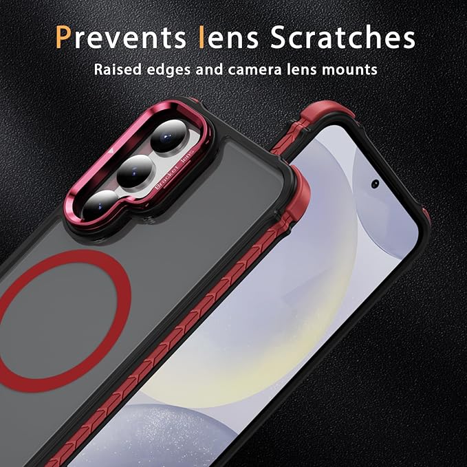 Magnetic for Samsung Galaxy S25 Case/S24 Case Red Fit for MagSafe Military-Grade Shockproof Protection Adjustable Kickstand Slim Matte Anti-Fingerprint Cover Men Women