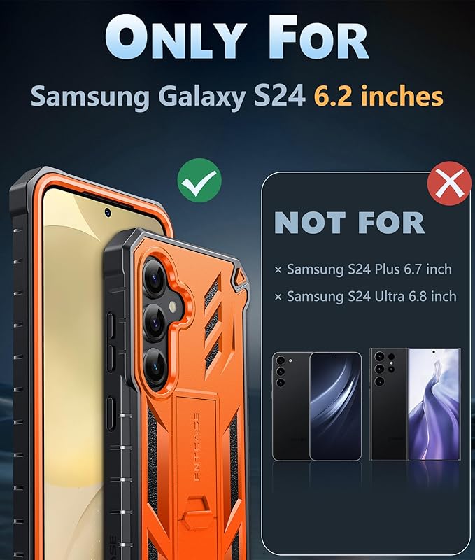 FNTCASE for Samsung Galaxy S24 Case: Military Grade Shockproof Protective Phone Cover with Kickstand | Rugged Full Drop Proof Protection | Dual Layer Matte Textured TPU Cases - 6.2 inches (Orange)