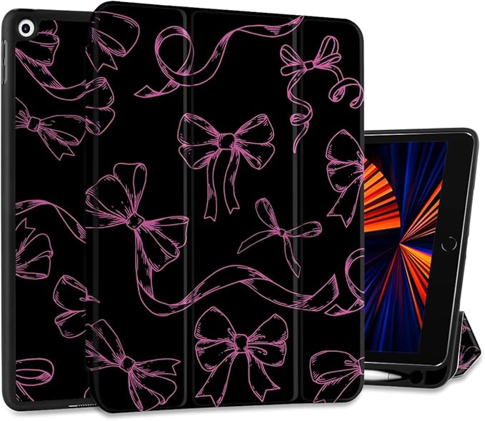 DONGKE Case Compatible with iPad 10.2 Inch 2021 2020 2019 iPad 9th/8th/7th Generation with Pencil Holder, Slim Stand Protective Case with Soft TPU Back, Auto Sleep/Wake Cover, Bows & Silk Ribbon