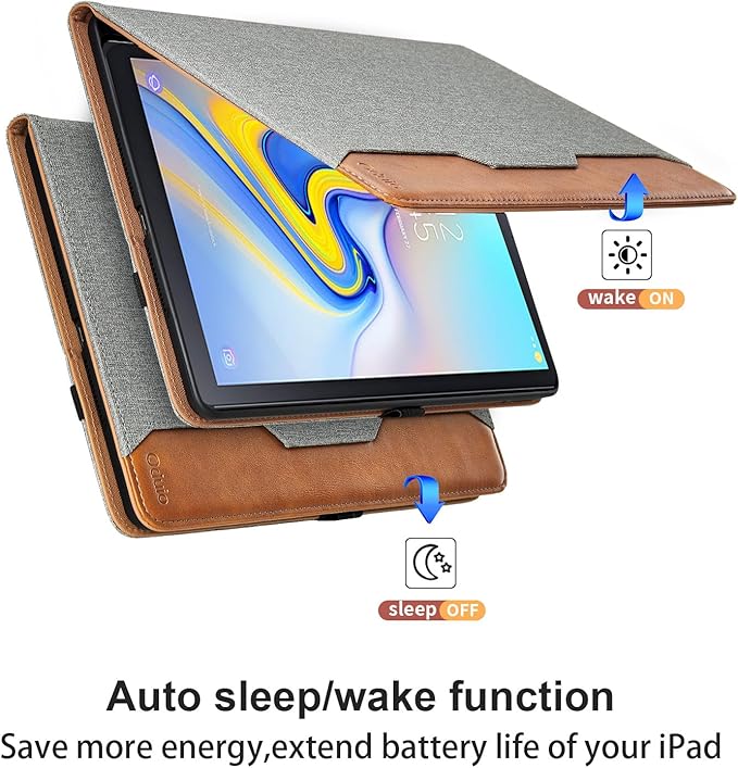 Case for Samsung Galaxy Tab A 10.5 2018 SM-T590/T595/T597, PU Leather Folio Stand Case with Hand Starp and Pocket, Auto Wake/Sleep Smart Tablet Cover, Gray