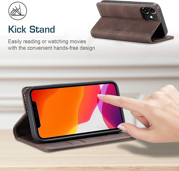 for iPhone 12 Mini Case 5.4", Flip Wallet Leather Case with Card Holder Magnetic Closure Shockproof Kickstand Protective Phone Cases Cover for iPhone 12 Mini,Coffee