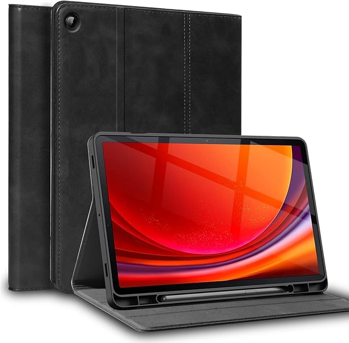 for Samsung Galaxy Tab A9 8.7 inch Case with S Pen Holder 2023 Model(SM-X110/X115/X117) Genuine Leather Cover Protective Shell.Black