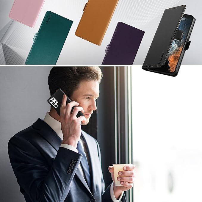 Wallet Flip Case for Samsung Galaxy S22 Ultra 5G - [RFID Blocking] Luxury PU Leather Card Holder Magnetic Phone Cover with Kickstand,Shockproof Protective Case,Black