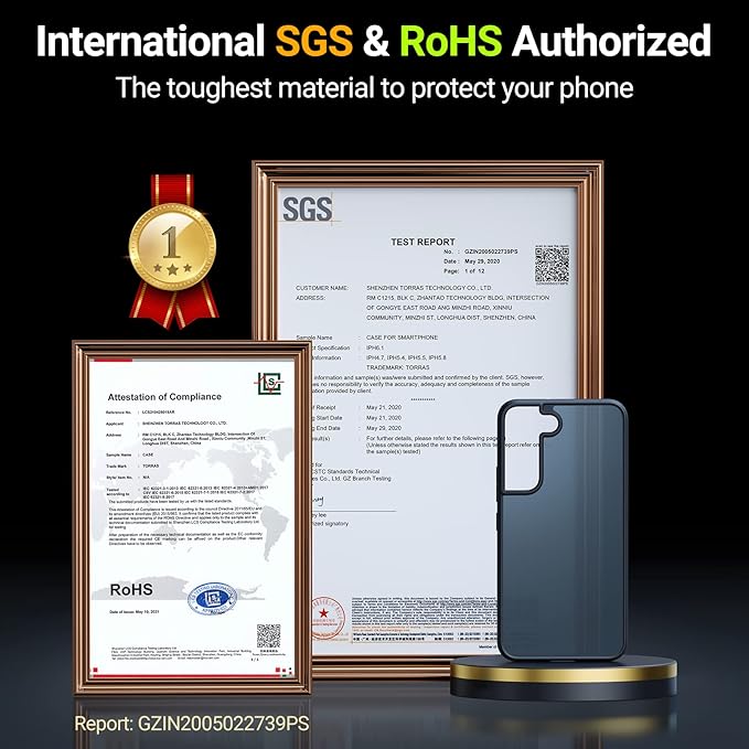 TORRAS Shockproof Galaxy S22 Plus Case, Military Grade Drop Tested, Translucent Matte, Slim Protective, 5G Guardian, Black