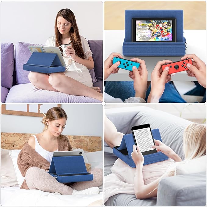 KDD Tablet Pillow Stand, Multi-Angle Viewing Ipad Holder for Lap, Bed and Desk, Foldable Soft Pad Dock with Stylus Mount Compatible with Ipad Pro 12.9, 10.5, 11, Air, Mini, Phones, Books, E-Reader