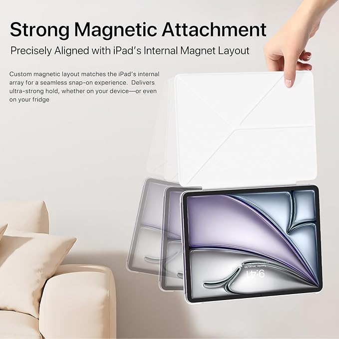 for iPad Air 11 inch Case M3/M2 (2025/2024), Slim Powerful Magnetic Attachment Full Corner Protective iPad Case with Auto Wake/Sleep and Hidden Pencil Holder (Ivory White, iPad air 11 inch)