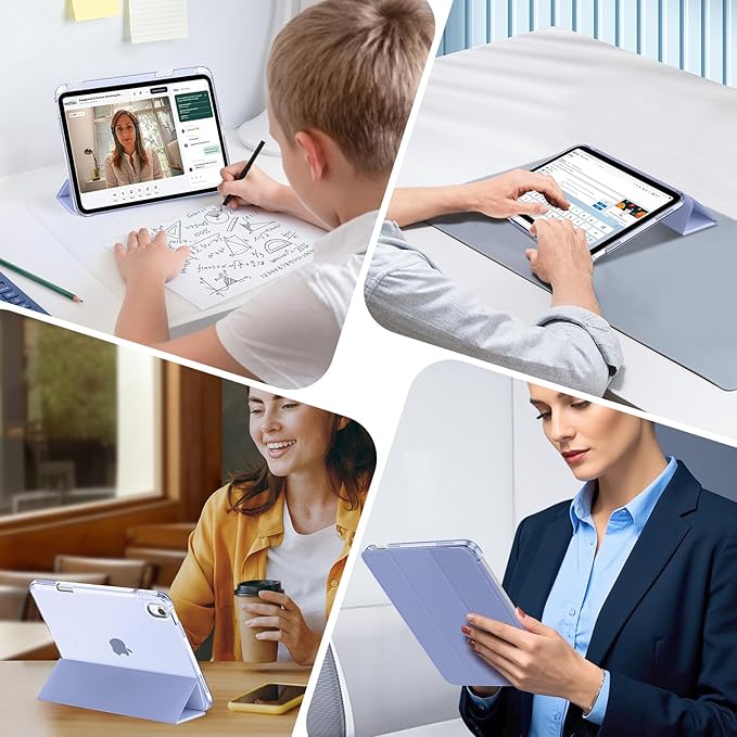 MoKo for iPad (A16) 11th Generation Case 11 Inch 2025, iPad 10th Gen Case 10.9 Inch 2022 with Pencil Holder, Slim Light Trifold Protective Cover with Hard PC Translucent Back Shell, LavenderPurple