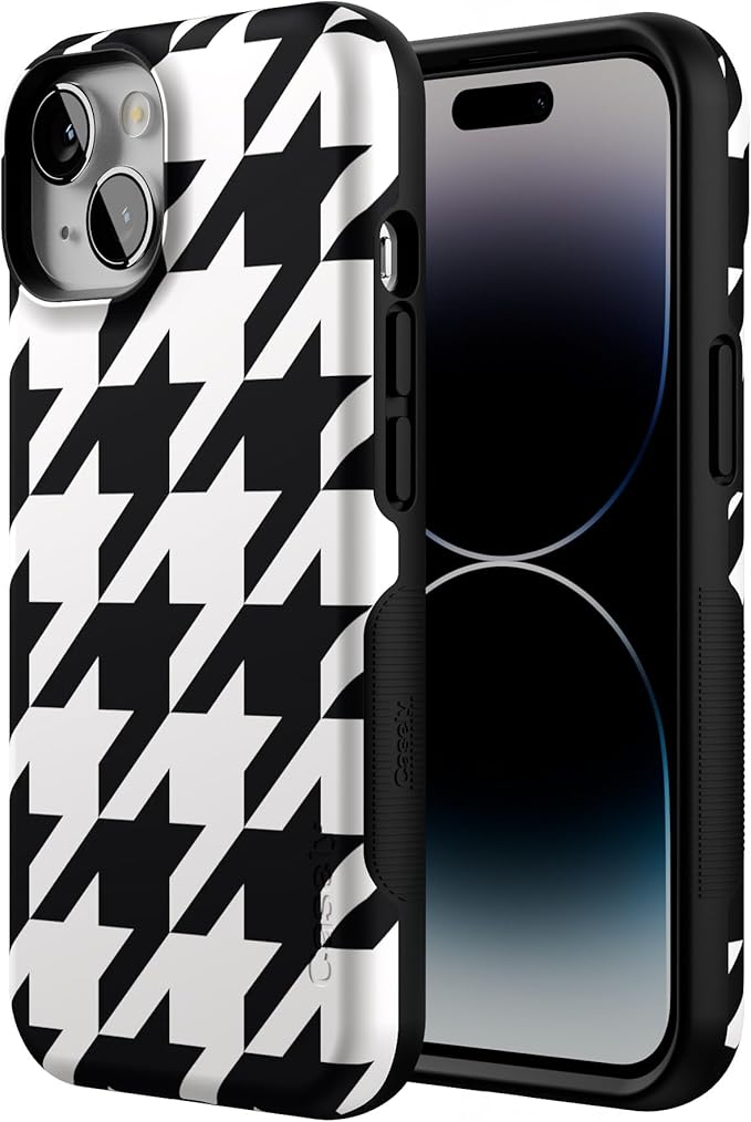 Casely iPhone 14 Case | Houndstooth | High Contrast Design | Compatible with MagSafe | Bold Protective Design