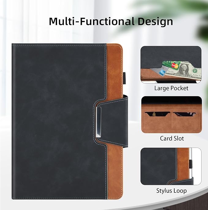 Case for Lenovo Tab M9 9 Inch 2023(TB-310FU)/Nook 9 inch Lenovo Tablet (2024) - Multi-Angle Viewing Stand Cover with Pocket and Magnetic Clasp, PU Leather Business Folio Protective Case, Black