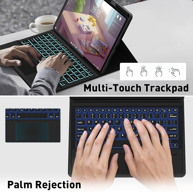 Keyboard Case Touch for Lenovo Idea Tab Pro 12.7" 2025, Bluetooth Keyboard with Trackpad & Twill Cover Case & Adjustable Kickstand & Lighting Keys for Lenovo Idea Tab Pro 12.7 inch