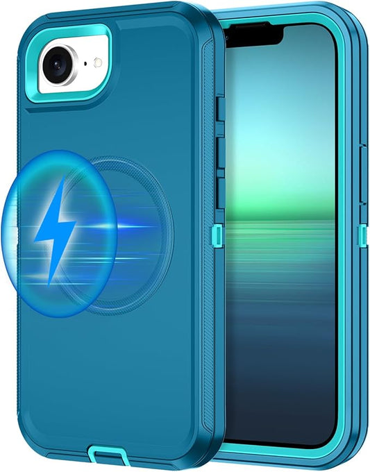 for iPhone 16e Case [Compatible with MagSafe] Shockproof 3-Layer Full Body Protection [Without Screen Protector] Rugged Heavy Duty Cover Case for Apple iPhone 16e 6.1" 2025,Turquoise