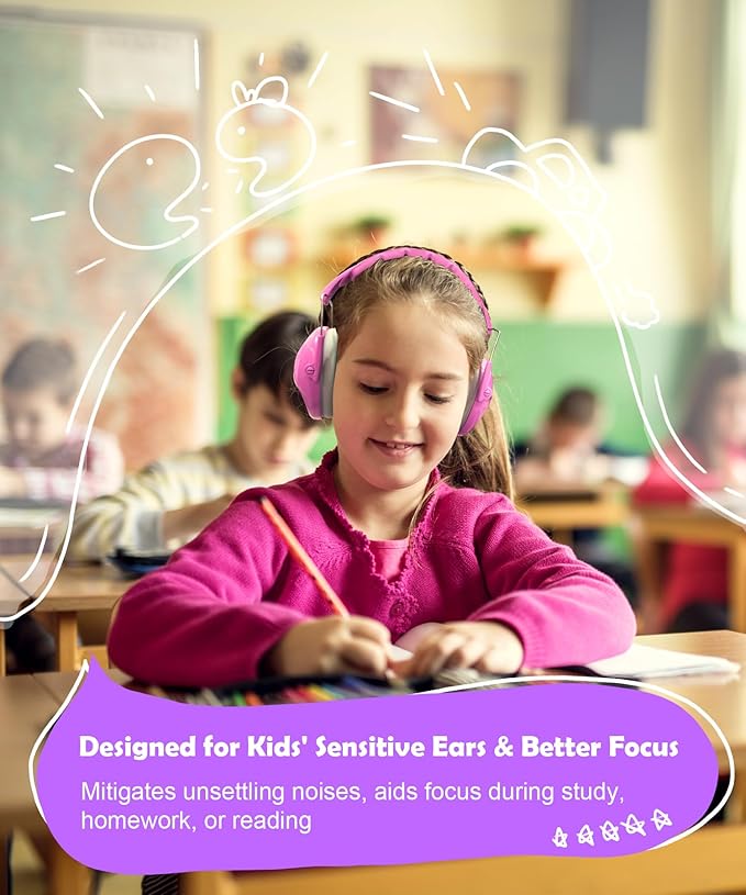 PROHEAR 032 2.0 Noise Cancelling Headphones for Kids - 25dB Noise Reduction - Adjustable Sensory Ear Protection Muffs for Concert, Fireworks, Monster Truck Shows, School - Princess Pink