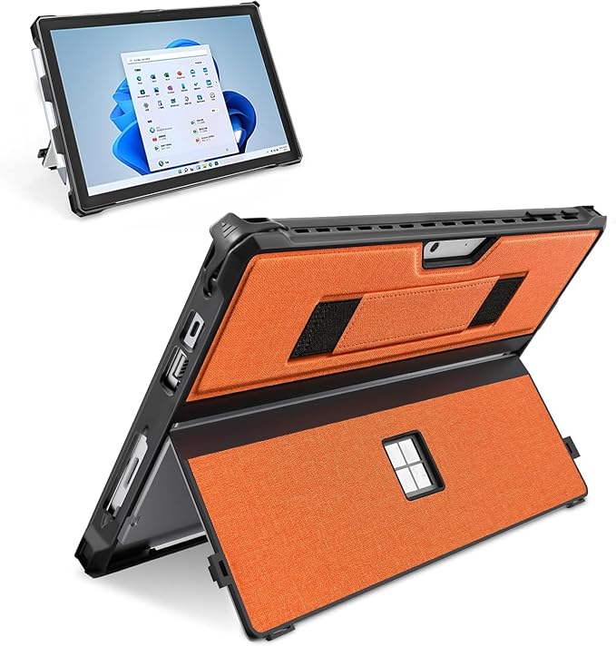 Case for 12.3" Microsoft Surface Pro 7+/7/6/5/4/Pro LTE Protective Rugged Cover Case, with Stylus Pen Holder and Hand Strap, Compatible with Type Cover Keyboard, Orange-red
