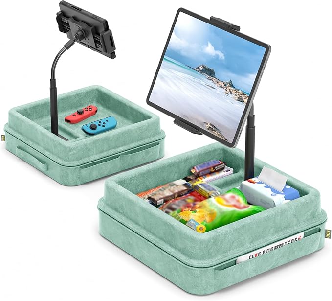 KDD Tablet Pillow Holder - 360°Adjustable iPad Pillow Stand for Lap, Bed and Desk - Gooseneck Tablet Soft Pad Dock with Storage Tray and Pocket Compatible with iPad Pro 12.9, Air Mini, Phone,(Green)