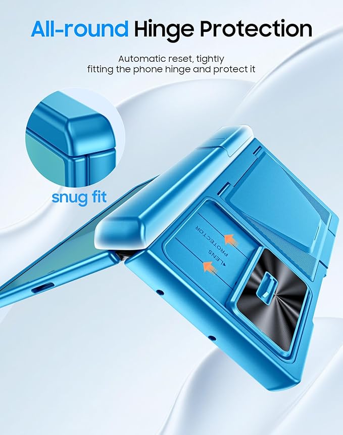 for Samsung Galaxy Z Fold 7 Case with Card Holder RFID Blocking, Built in Slide Lens Cover & Hinge Protection & Kickstand & Screen Protector, Shockproof Wallet Case for Z Fold 7 (Lake Blue)