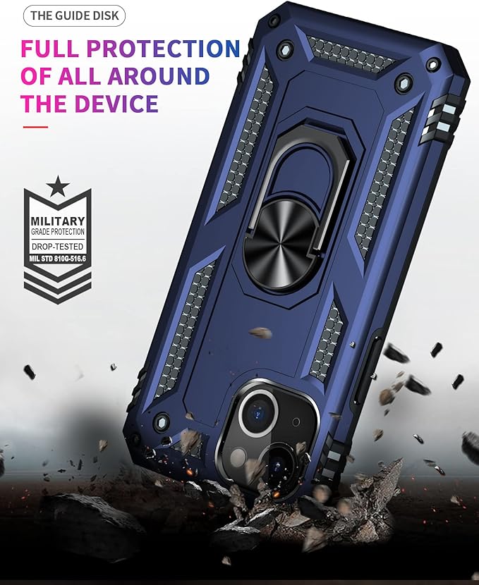 ADDIT Phone Case for iPhone 14 Plus Case,with Kickstand Ring,Adjustable Stand,Military Grade,Heavy Duty Protection,Shockproof,Anti-Fingerprint,Support Magnet Car Mount,Blue
