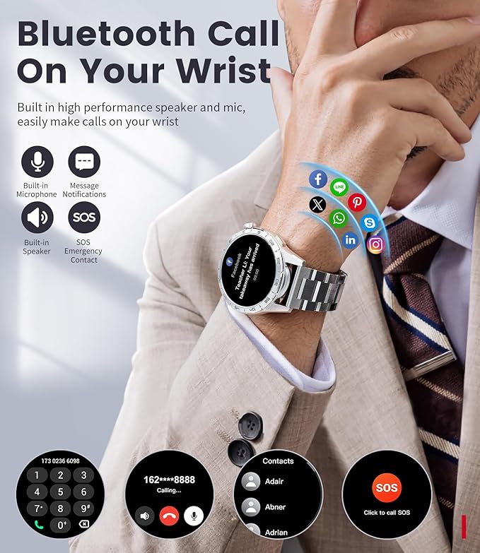 Smart Watches for Men Women, 1.43" Bluetooth Call Sports Smart Watch, Waterproof Fitness Tracker with 110+ Sports Modes/Heart Rate/Sleep Monitor, Fitness Smart Watch for Android & iPhone(3 Straps)