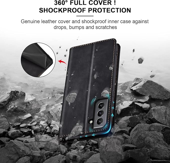 Jasonyu Flip Wallet Case for Samsung Galaxy S21 5G,Leather Magnetic Folio Cover with Card Holder,Kickstand - TPU Shockproof Durable Protective Phone Case,Black