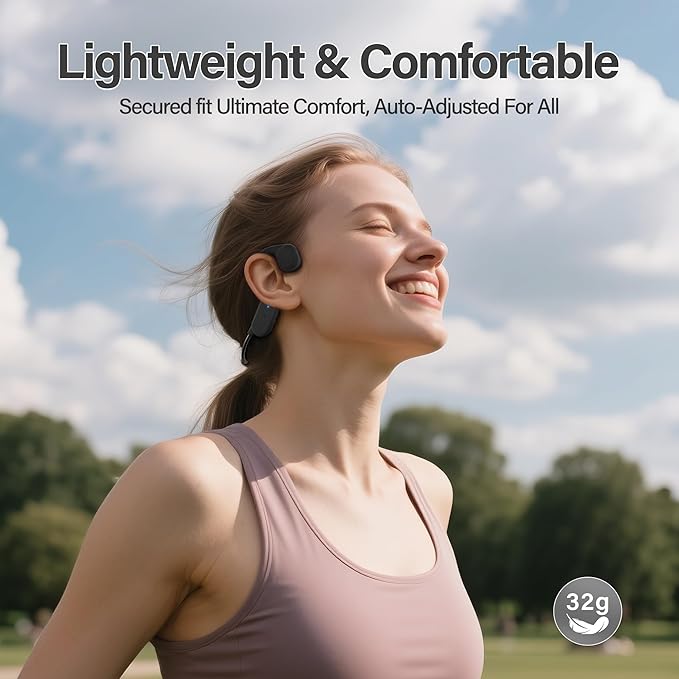 New Bone Conduction Headphones, 12Hrs Playtime Wireless Headphones,Bluetooth 5.4 Open-Ear Headphones with Mic,Waterproof Sports Earphones with earplugs, for Running, Cycling, Travling (Black)