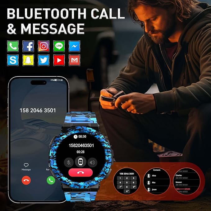 Military Smart Watches for Men (Answer/Make Calls) with LED Flashlight 3ATM Waterproof Smartwatch with 100+ Sports Modes 1.53" Fitness Tracker with Heart Rate Monitor for iPhone Android