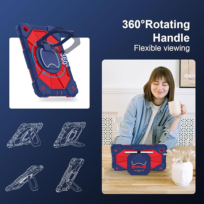 for Galaxy Tab A9 Plus Case 11 Inch, Rugged Case for Samsung Galaxy A9+ Tablet with Screen Protector 360 Rotating Stand Shoulder Strap Pen Holder, 2023 Model(SM-X210/X216/218), Navy Red