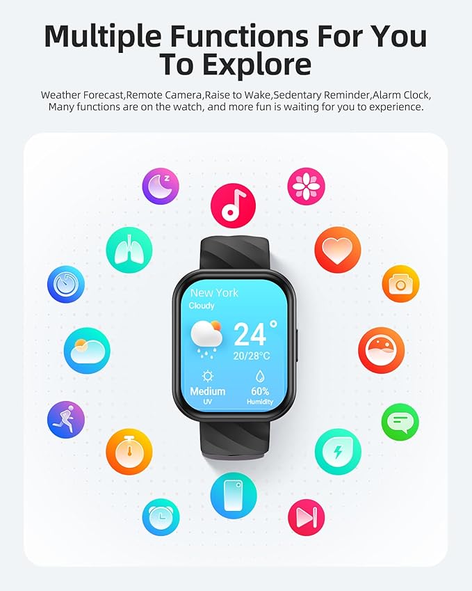 Parsonver Smart Watch, 5ATM Waterproof Watch for Swimming, Fitness Activity Tracker with 110+ Sports Modes, Heart Rate/Sleep/SpO2/Calories Monitor, Pedometer, Fitness Watch for Android & iPhone, Black