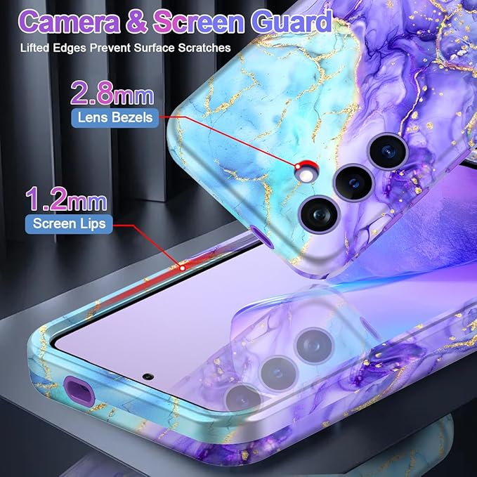 Casetego for Galaxy S24 Case,Compatible with MagSafe,[Military Grade Drop Test] Full Body Protection Slim Shockproof Rugged Marble Women Case for Samsung Galaxy S24 6.2 inch,Cobalt Violet