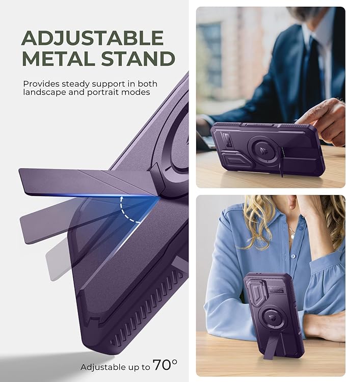 Dexnor for Samsung Galaxy S24 FE Case with Camera Cover & Adjustable Kickstand & Built-in Screen Protector, Magnetic Rugged Shockproof Bumper Cases Heavy-Duty Magnetic Protective Cover,Phantom Purple