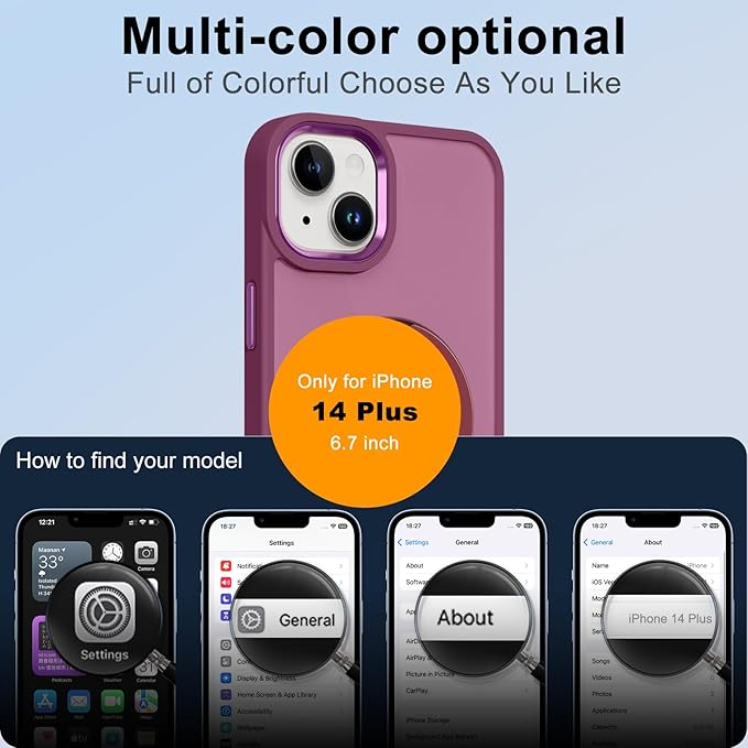 ZIYE Wine Red Case for iPhone 14 Plus Case with Stand [Compatible with MagSafe] Slim Heavy Duty Protection Military Grade Shockproof Magnetic Cover with 360 Rotatable Ring Kickstand for Women Men