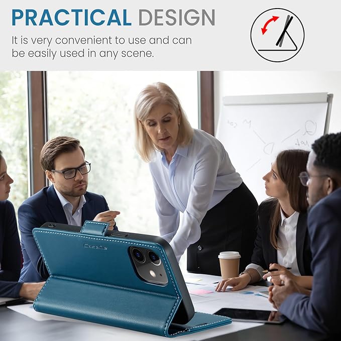 for iPhone 12/12 Pro Case, Premium PU Leather Wallet Case Flip Cover with [RFID Blocking][Card Holder][Stand Function] Shockproof Protective for iPhone 12 Pro/12, Blue