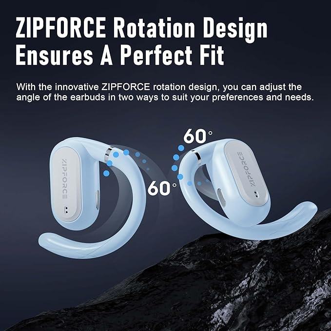 ZIPFORCE True Wireless Earbuds, Open-Ear Bluetooth 5.3 Headphones 4-Mics ENC Clear Call, OWS Bluetooth Earbuds Touch Control, IPX6 Waterproof TWS, Light-Weight Earphones