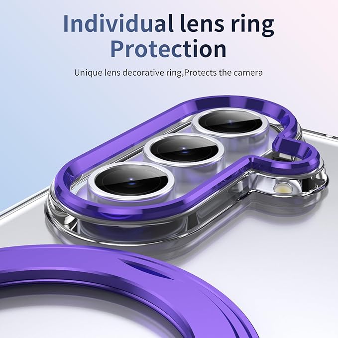 for Samsung Galaxy Z Fold 7 Case with Magnetic Ring Holder, 360 Rotating Bracket, Built-in Front Screen Len Protector, Anti-Yellowing & Anti-Fingerprint Crystal Clear Case.(Violet)