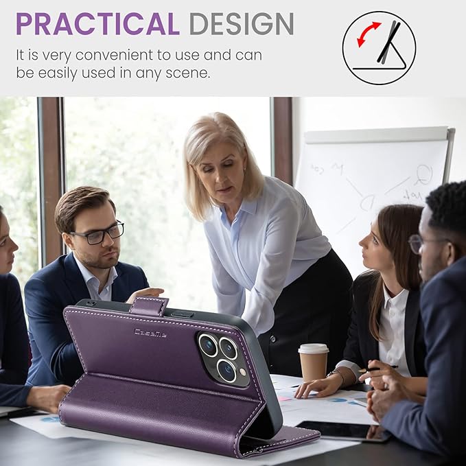 SINIANL Leather Wallet Case for iPhone 15 Pro Max with RFID Blocking, Card Holder, Kickstand, Magnetic Closure - Purple