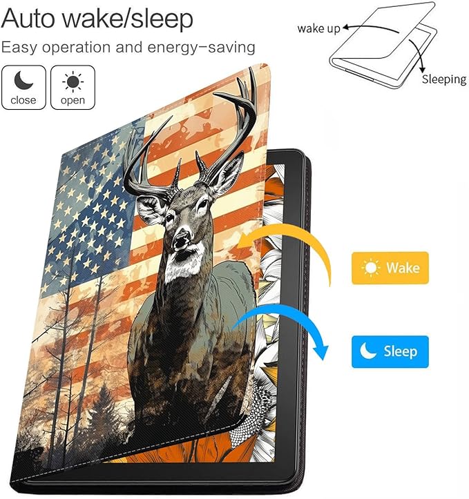 Case for Samsung Galaxy Tab A9 Plus 11 Inch 2023 Model (SM-X210/X216/X218), Slim Lightweight PU Leather Stand Cover with Auto Wake/Sleep, American Flag Deer