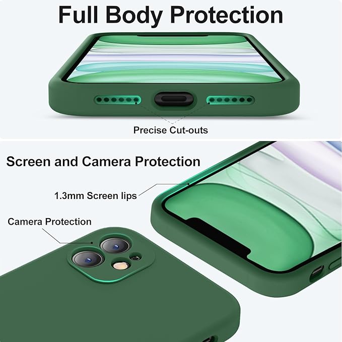 Vooii Compatible with iPhone 11 Case, Upgraded Liquid Silicone with [Flat Edges] [Camera Protection] [Soft Anti-Scratch Microfiber Lining] Phone Case for iPhone 11 6.1 inch - Green