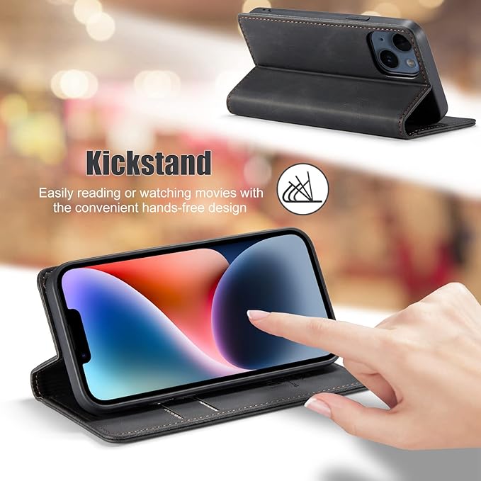 japezop iPhone 14 Case, iPhone 14 Wallet Case with [RFID Blocking] Card Holder Kickstand Magnetic,Leather Flip Case Wallet for iPhone 14 5G 6.1 Inch (Black)