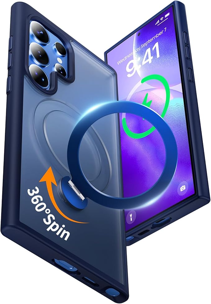 for Samsung Galaxy S23 Ultra Case,Compatible with Magsafe [Wireless Charging],with 360°Rotatable Magnetic Ring Stand,Matte Translucent Slim Soft Edge Phone Kickstand,Blue