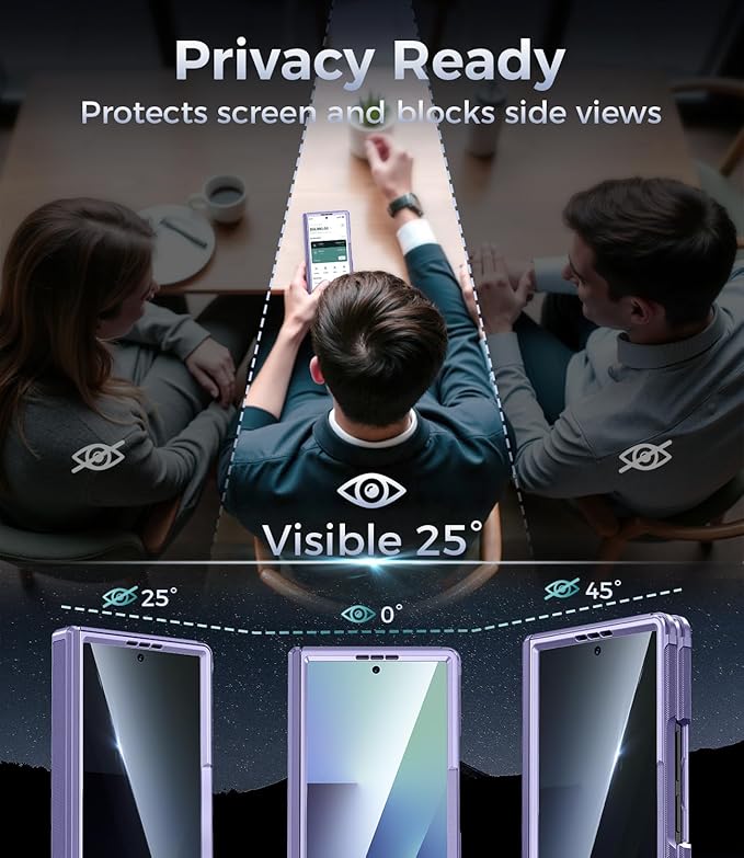 for Samsung Galaxy Z Fold 7 Case with Privacy Screen Protector, Kickstand & Hinge Protection – Rugged Hard 360° Full Body Protective Phone Cover Case for Z Fold 7 5G 2025 - Purple